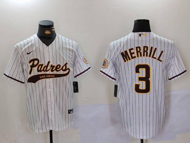 Men San Diego Padres #3 Merrill White Joint Name 2024 Nike MLB Jersey style 901